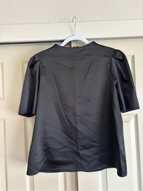 Black Satin Short Sleeve Blouse by Calvin Klein in L
